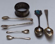 Georgian and later hallmarked silver cutlery and a hallmarked silver napkin ring, weight 68g