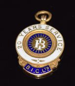 A 9ct gold and enamel fob for BIC Ltd, 1911, 10g