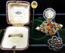 Victorian stick pin, silver ring, Victorian cut steel brooch, vintage ring box, Austro Hungarian