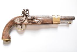 Brander .44 flintlock hammer action coastguard's or constabulary style pistol with named lock, brass