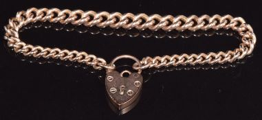 A 9ct rose gold curb link bracelet with heart padlock, 20g