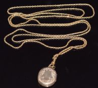 Victorian 9ct gold guard chain made up of faceted links, with a Victorian locket set with hair and
