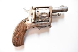 Belgian .22 eight shot blank firing double action revolver with folding trigger, chequered grips and