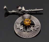 Scottish silver brooch depicting a thistle by WBs, Glasgow 1956, and another silver brooch in the