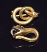 Victorian yellow metal brooch in the form of a snake and a clip in the form of a snake