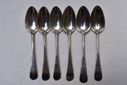 Set of six bottom hallmarked silver dessert spoons, London 1759, maker Ebenezer Coker & Thomas