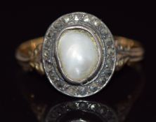 Victorian ring set with a pearl surrounded by marcasite, 2.2g, size O