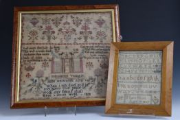Early Victorian embroidery / sampler of Solomons Temple with verse by Jane Newsom age 15, 1838 and a