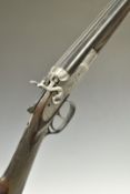 Belgian .410 side by side hammer action shotgun with engraved scenes of dogs to the locks,