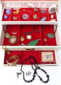 A collection of costume jewellery including Victorian mourning brooch, silver including paste set