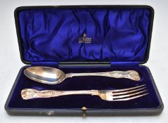 Cased Victorian hallmarked silver King's pattern fork and spoon, London 1848, maker Chawner and Co