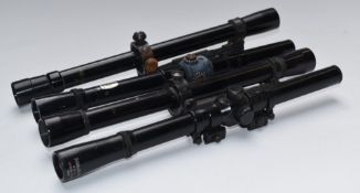 Four rifle scopes comprising two Diana 3X, Nikko Stirling 4x15 and BSA 4x15