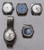 Five Roma gentleman's wristwatches each with date aperture, silver hands and hour markers, silver or
