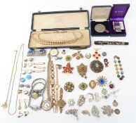 A collection of costume jewellery including watches, vintage paste set brooches, Toledo brooch,