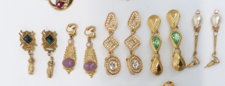 A collection of designer earrings including Swarovski, etc