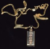 A 9ct gold ingot on a 9ct gold chain, 10.8g