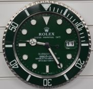 Rolex Oyster Perpetual Date Submariner shop display or advertising wall clock with date aperture,