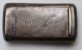 Georgian hallmarked silver snuff box, with hinged lid, London c1800, maker William Pugh, length 5.