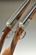 Two Spanish 12 bore side by side shotguns, one Master with chequered grip and forend, double trigger