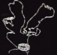 A white metal pendant set with rose cut diamonds on an 18ct white gold necklace, 2.9g