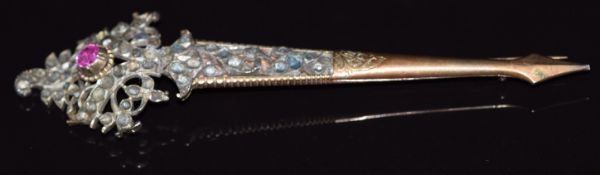 Indian pin/ brooch set with a pink sapphire and paste