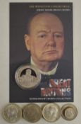 Silver proof 2006 Sir Winston Churchill Jersey £5 coin with certificate, together with a quantity of