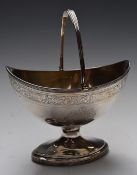 Georgain hallmarked silver oval swing handled basket with engraved decoration, London 1796, maker
