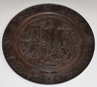19th or early 20thC cast iron plaque with classical scene to centre and smaller titled scenes to