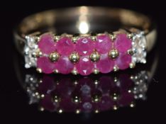 A 9ct gold ring set with rubies and diamonds, 2.2g, size P