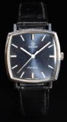 Omega gentleman's wristwatch ref. 131.022 with white hands and baton hour markers, blue dial,