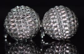 A pair of 18ct white gold earrings in a basket weave design, 8.1g