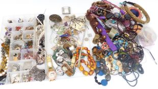 A collection of costume jewellery including Victorian brooch set with coral, aventurine quartz