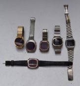 Six digital LCD gentleman's wristwatches including Commodore, Trafalgar, Texet and Odyssey.