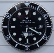 Rolex Oyster Perpetual Date Submariner dealer's shop display or advertising wall clock with date