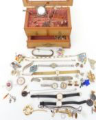 A collection of costume and other jewellery including silver necklace, watch strap and ring, 9ct
