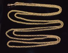 Victorian 9ct gold guard chain made up of ridged circular links, 21.6g, 140cm long