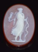 A c1900 agate oval cameo depicting the goddess Diana, 2.8 x 2.1cm