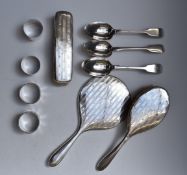 Three Victorian fiddle pattern hallmarked silver table spoons comprising a pair and one other,