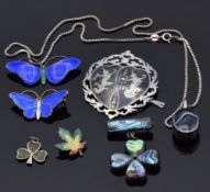 A silver butterfly brooch set with enamel by J A & S, a Norwegian silver butterfly brooch set with