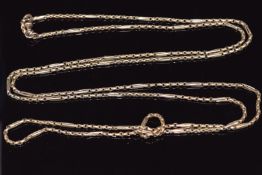 Victorian 9ct rose gold guard chain made up of oval faceted links and elongated links, 35.7g,