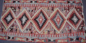 North American kilim / rug, possibly Navajo decorated with a geometric design, 310 x 154cm