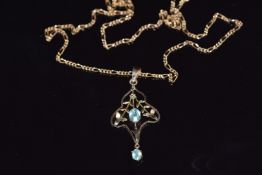 A 9ct gold necklace and an Edwardian pendant set with an oval aquamarine, 4.6g