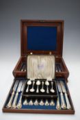 Cased set of six hallmarked silver teaspoons, weight 50g together with a cased set of twelve place