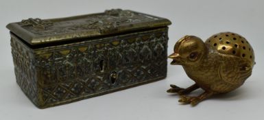 Novelty bronze or similar bird with swivel compartment to rear having filler to base, together