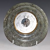 A serpentine stone circular barometer, diameter 20cm
