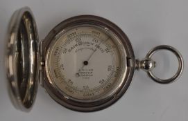 James Joseph Hicks of London pocket barometer with blued hand and signed silver dial, case
