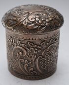 Victorian hallmarked silver pot with embossed decoration, Birmingham 1896, maker's mark