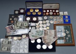 A large collection of coins, coin sets etc to include 1953 Coronation, four USA Liberty dollars,