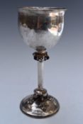 George V Arts and Crafts hallmarked silver goblet with amethyst cabochons to stem, Chester 1924,