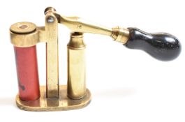 Brass 16 bore shotgun cartridge capper and decapper tool with turned wooden handle and Eley